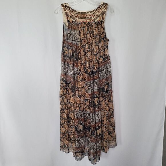 Free People Midi Dress Women XS Multi-Color Lace-Up Boho Sheer The Wanderers - Picture 5 of 8
